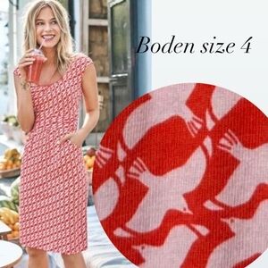 Boden Margot Jersey Dress Coral Sea Bird Dove Print Women’s Size 4 Career Preppy